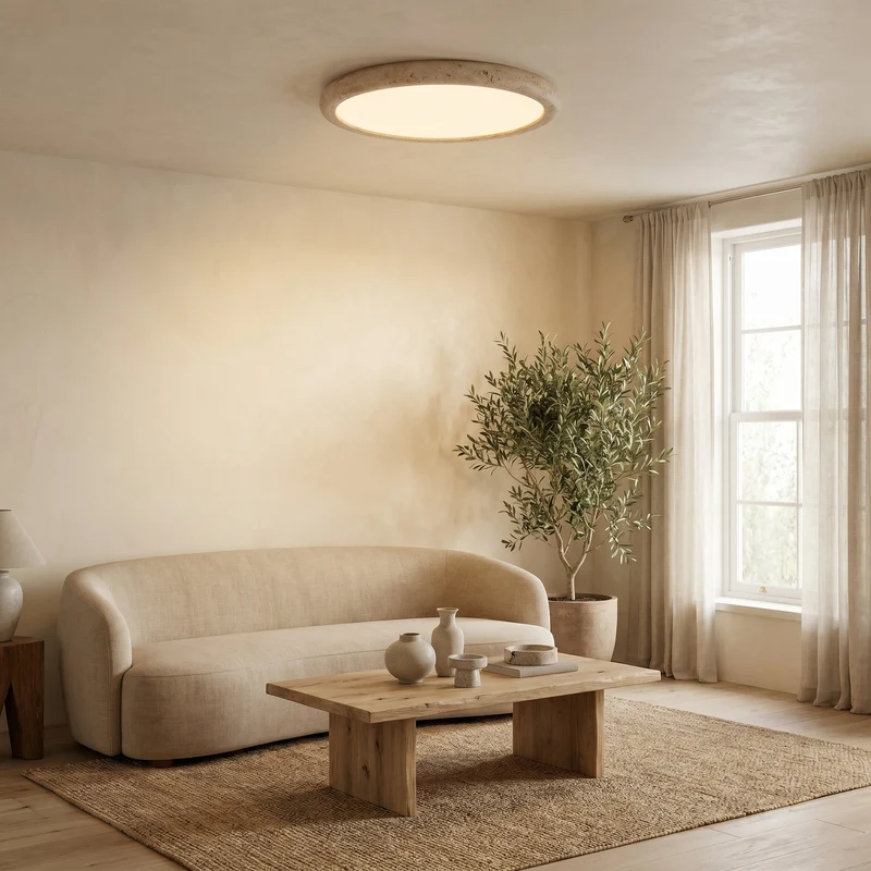 Plafondlamp Travertijn Natuursteen Rond Warm Licht Scandinavisch Design Woonkamer Slaapkamer 38-58cm | Sansoti
