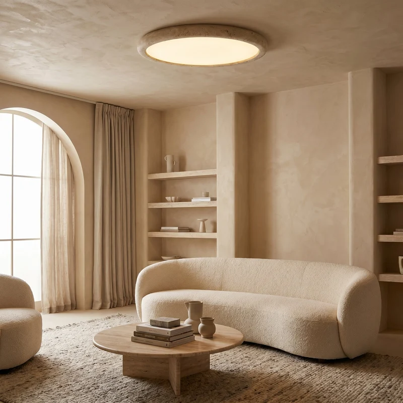 Plafondlamp Travertijn Natuursteen Rond Warm Licht Scandinavisch Design Woonkamer Slaapkamer 38-58cm | Sansoti