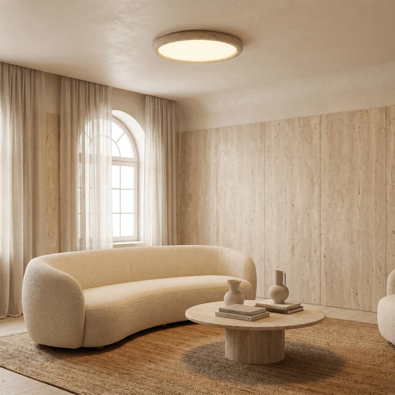 Plafondlamp Travertijn Natuursteen Rond Warm Licht Scandinavisch Design Woonkamer Slaapkamer 38-58cm | Sansoti