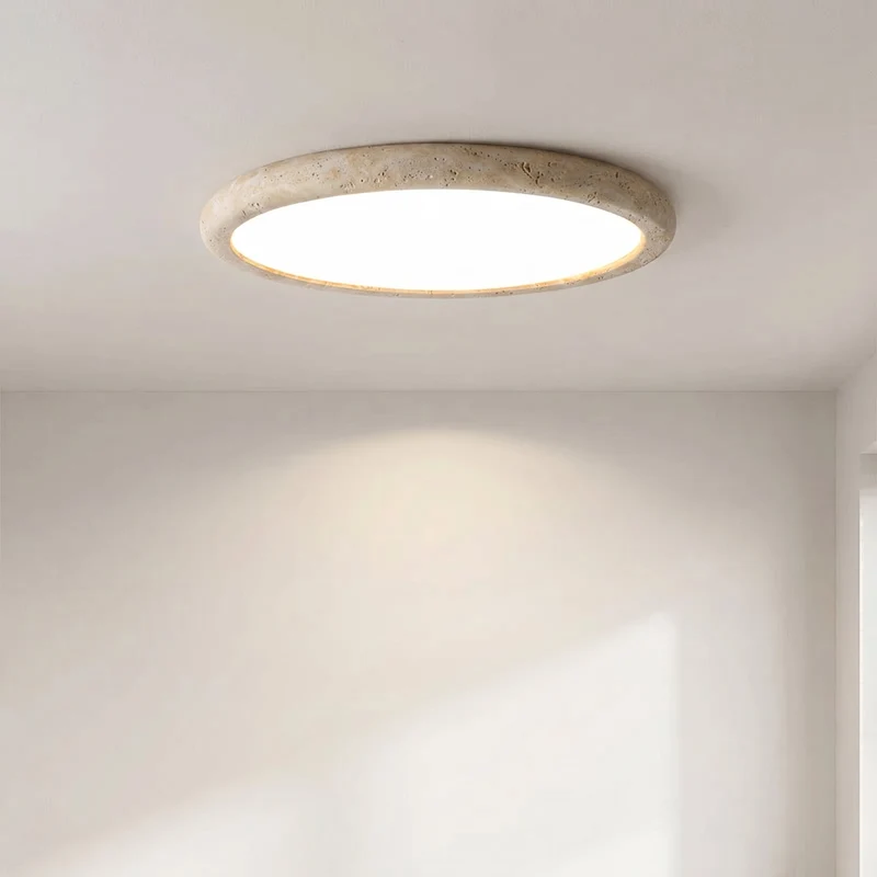 Plafondlamp Travertijn Natuursteen Rond Warm Licht Scandinavisch Design Woonkamer Slaapkamer 38-58cm | Sansoti