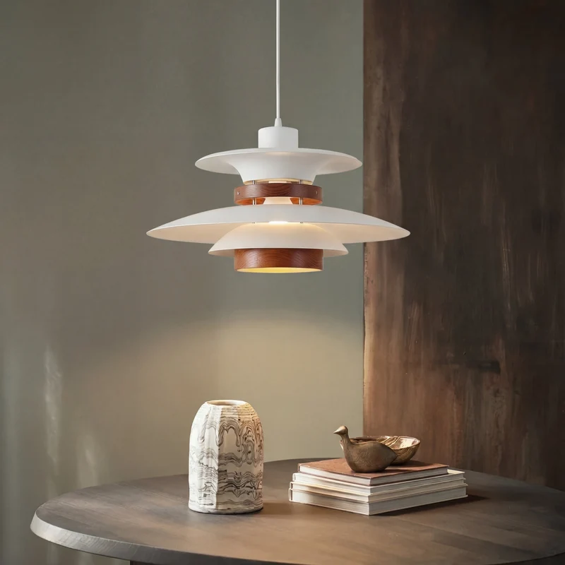 Verstelbare Hanglamp met Vier Lichtpunten Natuurlijke Houten Accenten Metaal E27 Zwenkarm Plafondlamp | Sansoti