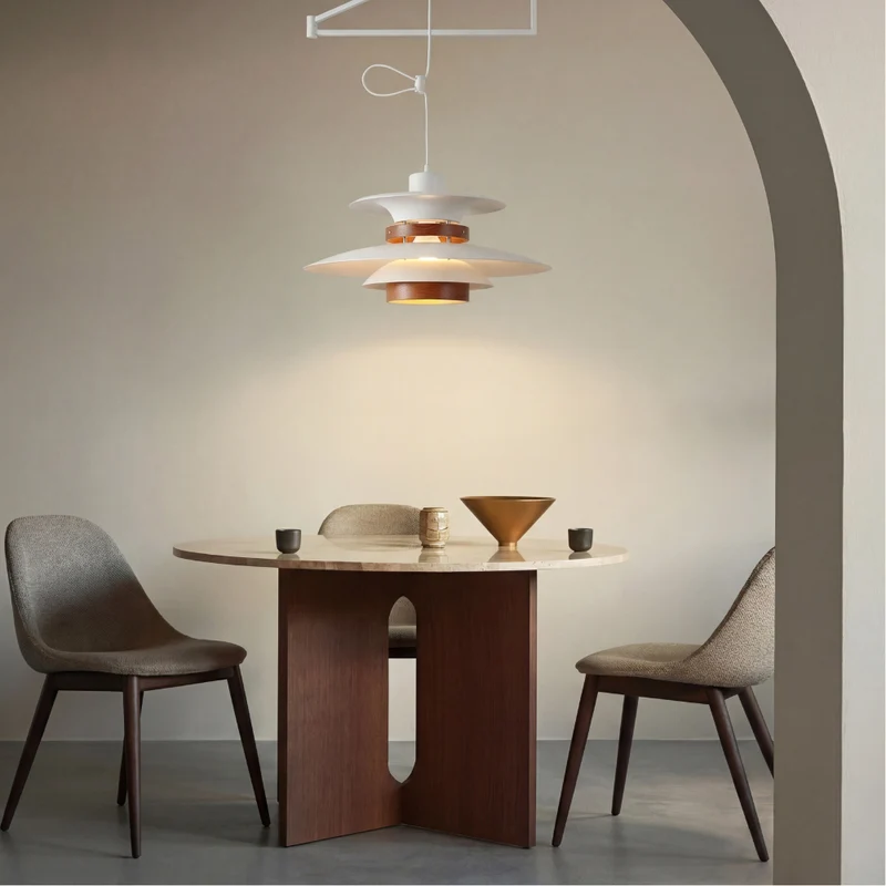 Verstelbare Hanglamp met Vier Lichtpunten Natuurlijke Houten Accenten Metaal E27 Zwenkarm Plafondlamp | Sansoti