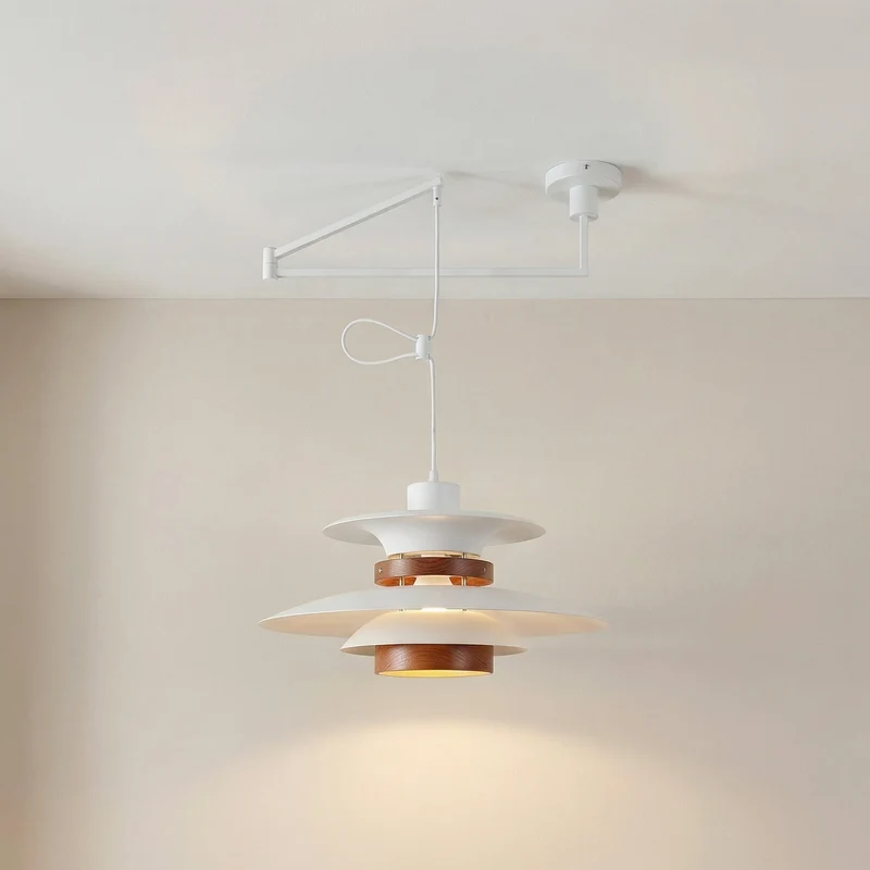 Verstelbare Hanglamp met Vier Lichtpunten Natuurlijke Houten Accenten Metaal E27 Zwenkarm Plafondlamp | Sansoti