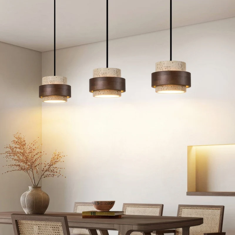 Hanglamp Natuursteen Hout Wabi-Sabi Stijl Verstelbaar Eetkamer Bar Keuken Verlichting 1 2 3 4 Spots LED | Sansoti