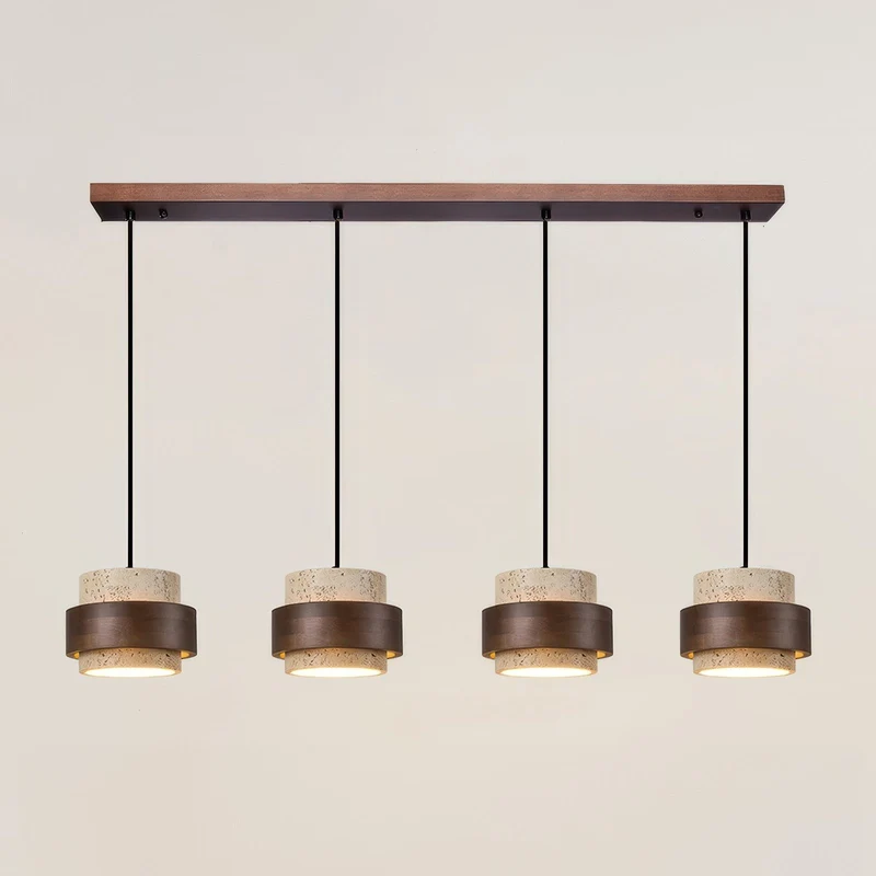 Hanglamp Natuursteen Hout Wabi-Sabi Stijl Verstelbaar Eetkamer Bar Keuken Verlichting 1 2 3 4 Spots LED | Sansoti