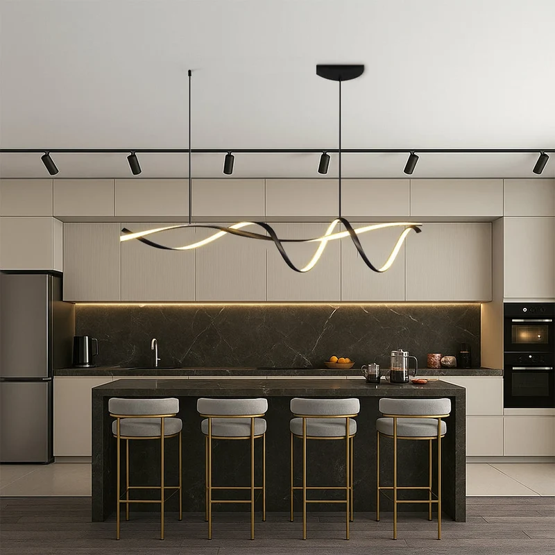 Scandinavische Hanglamp Keukentafel Lineair Design E27 Verstelbaar Eetkamer Keukeneiland Bar Minimalistisch | Sansoti