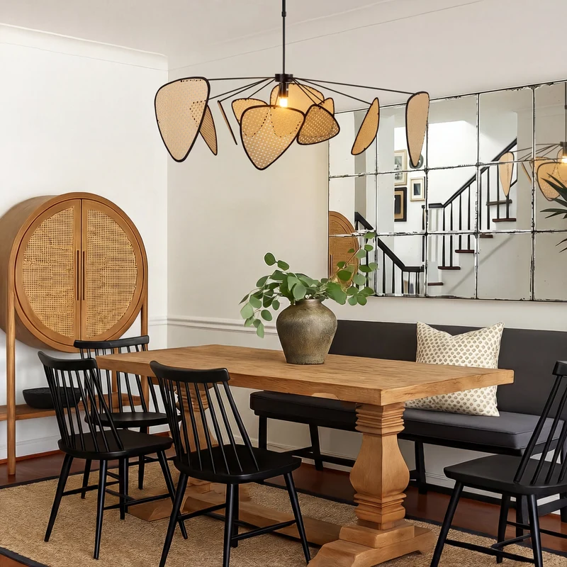 Rotan Hanglamp Gevlochten Natuurlijk Design Warm Wit Licht Verstelbaar Scandinavisch Sfeervol Interieur | Sansoti