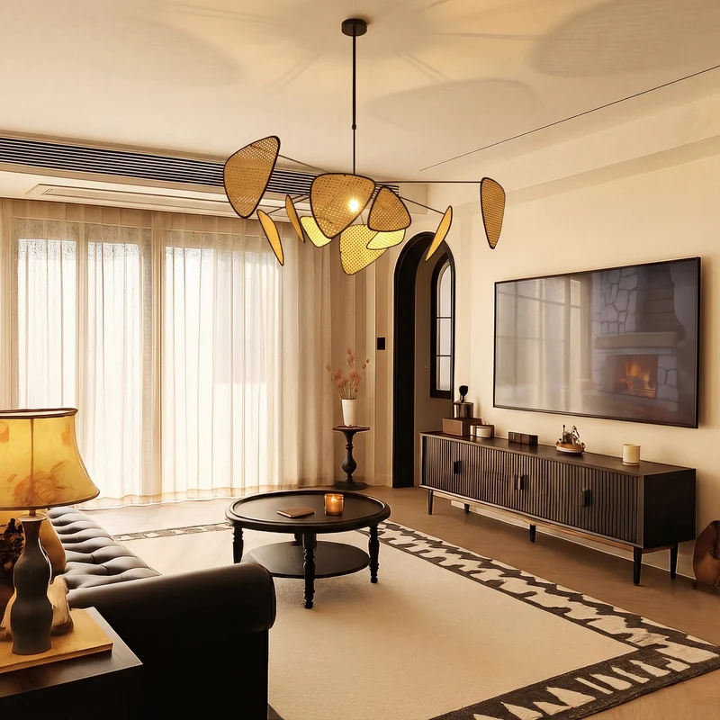 Rotan Hanglamp Gevlochten Natuurlijk Design Warm Wit Licht Verstelbaar Scandinavisch Sfeervol Interieur | Sansoti
