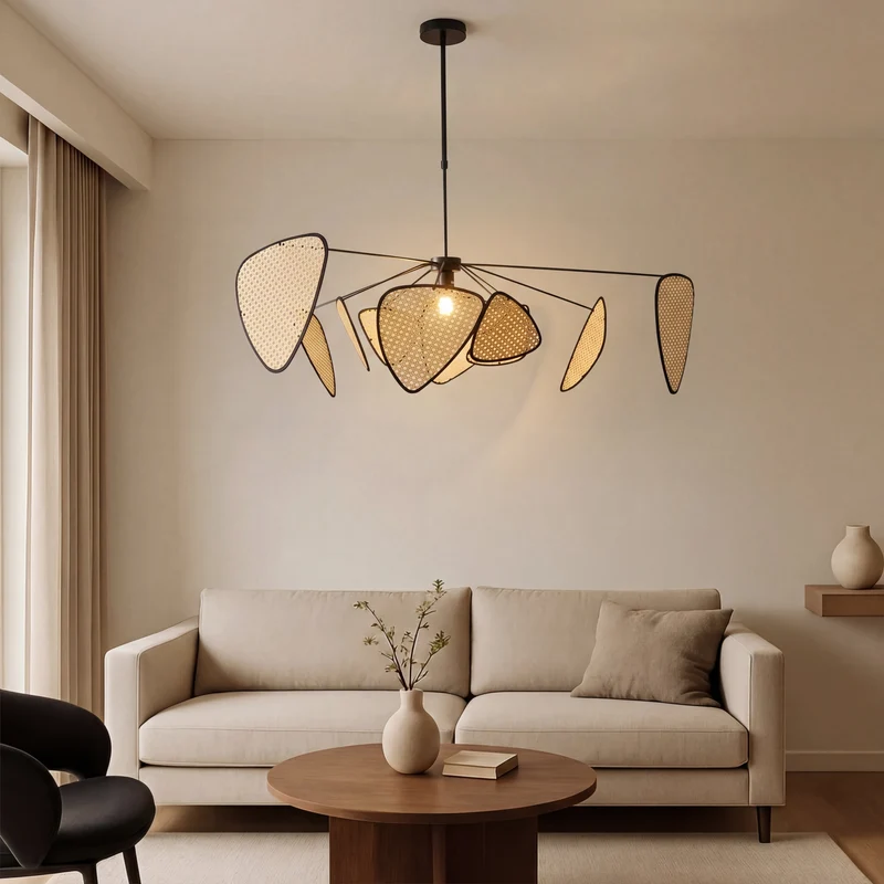 Rotan Hanglamp Gevlochten Natuurlijk Design Warm Wit Licht Verstelbaar Scandinavisch Sfeervol Interieur | Sansoti