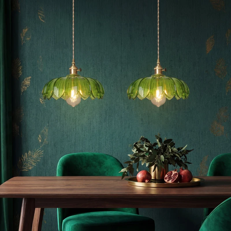 Glazen Hanglamp Bloem E27 Fitting Verstelbaar Amber Groen Wit Eetkamer Bar Vintage Design Plafondverlichting | Sansoti