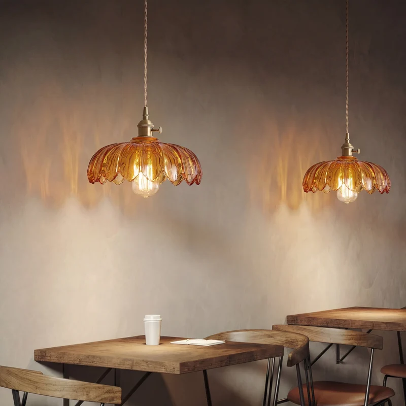 Glazen Hanglamp Bloem E27 Fitting Verstelbaar Amber Groen Wit Eetkamer Bar Vintage Design Plafondverlichting | Sansoti