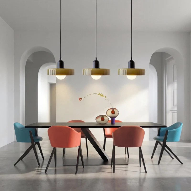 Hanglamp 3-Lichts Gekleurd Glas Bauhaus Design Eetkamer Verstelbaar Warm Wit Modern Kunstzinnig Interieur | Sansoti