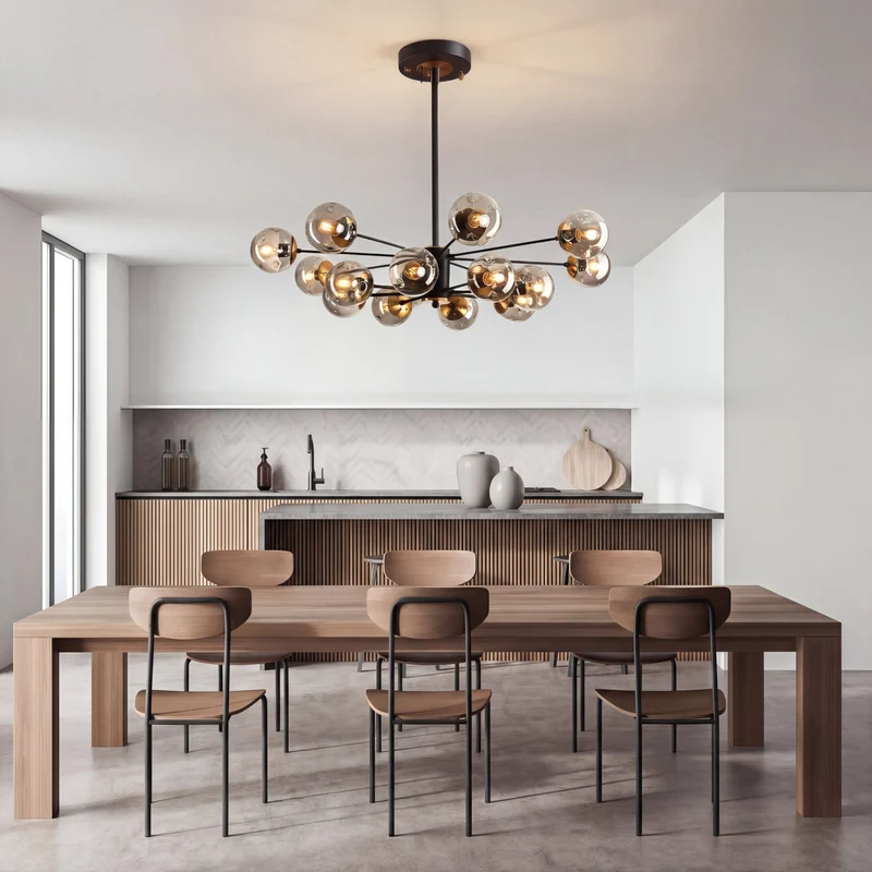 Glazen Kroonluchter met Gouden Details voor Eetkamer Woonkamer Slaapkamer Moderne Hanglamp E26 Fitting | Sansoti