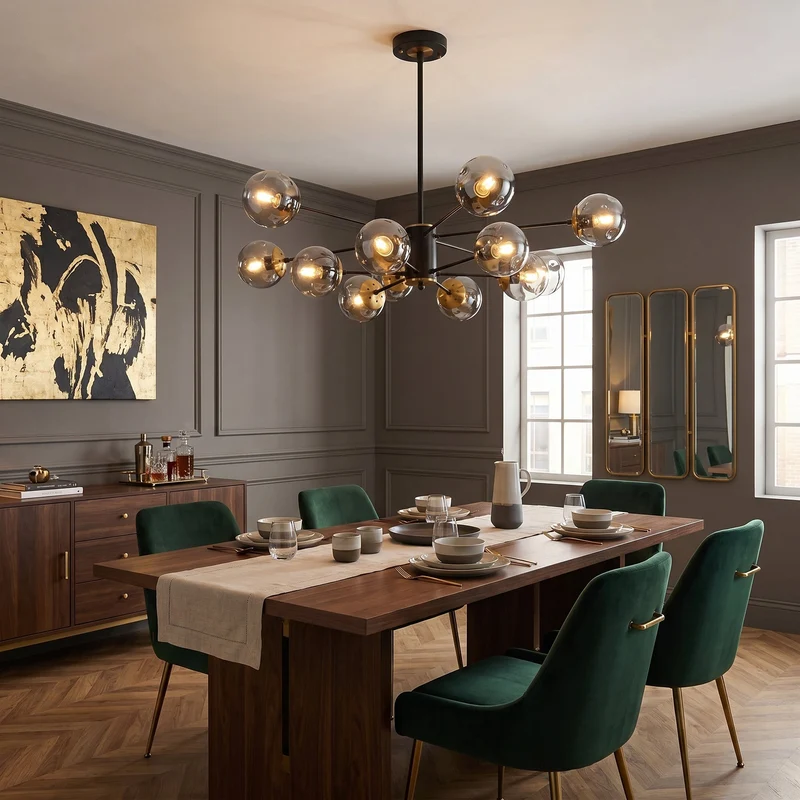 Glazen Kroonluchter met Gouden Details voor Eetkamer Woonkamer Slaapkamer Moderne Hanglamp E26 Fitting | Sansoti