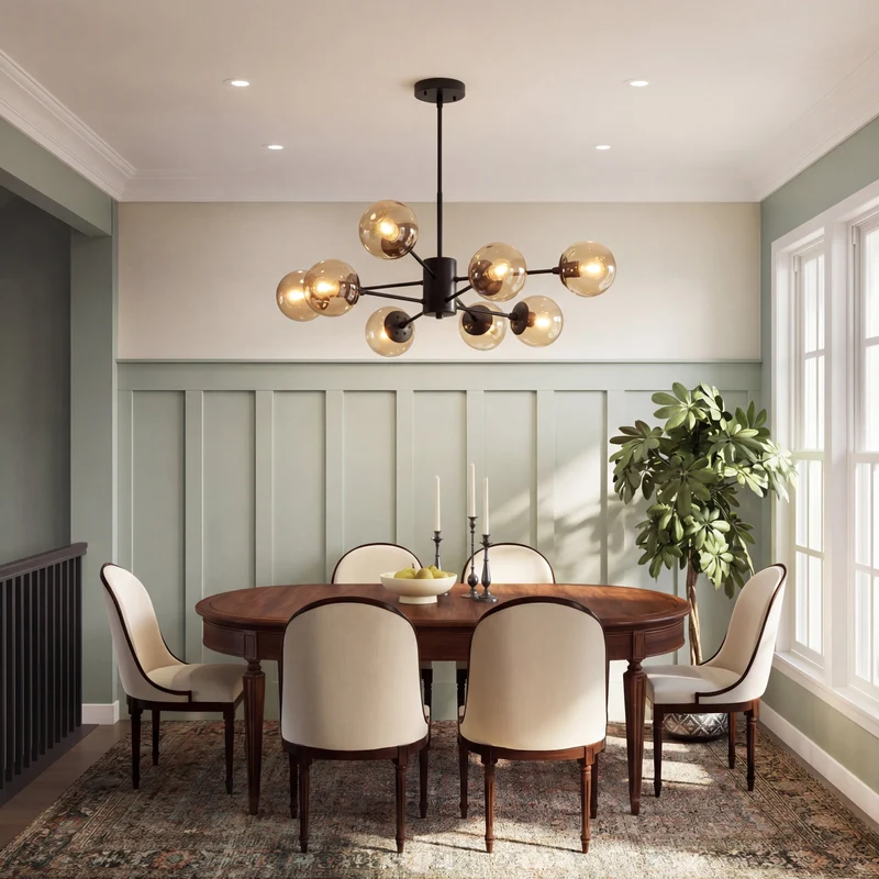 Glazen Kroonluchter met Gouden Details voor Eetkamer Woonkamer Slaapkamer Moderne Hanglamp E26 Fitting | Sansoti