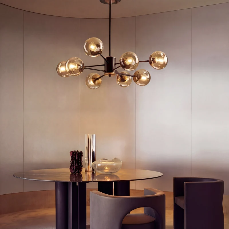 Glazen Kroonluchter met Gouden Details voor Eetkamer Woonkamer Slaapkamer Moderne Hanglamp E26 Fitting | Sansoti