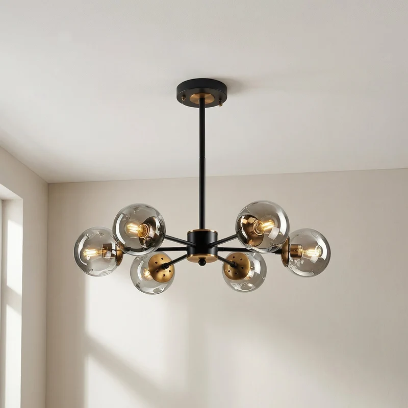 Glazen Kroonluchter met Gouden Details voor Eetkamer Woonkamer Slaapkamer Moderne Hanglamp E26 Fitting | Sansoti