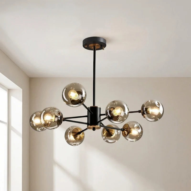 Glazen Kroonluchter met Gouden Details voor Eetkamer Woonkamer Slaapkamer Moderne Hanglamp E26 Fitting | Sansoti