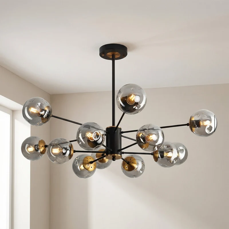 Glazen Kroonluchter met Gouden Details voor Eetkamer Woonkamer Slaapkamer Moderne Hanglamp E26 Fitting | Sansoti