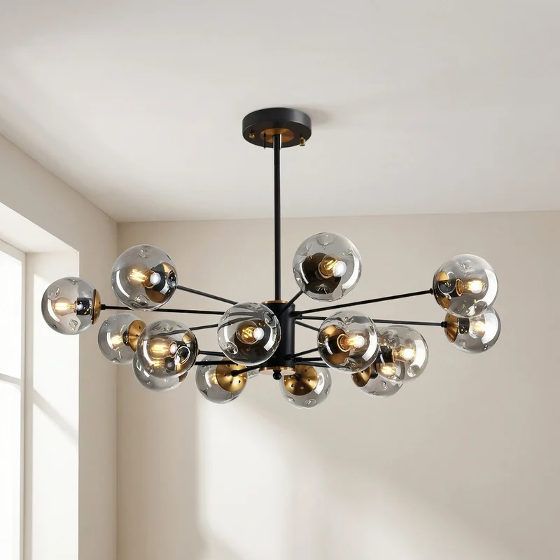 Glazen Kroonluchter met Gouden Details voor Eetkamer Woonkamer Slaapkamer Moderne Hanglamp E26 Fitting | Sansoti