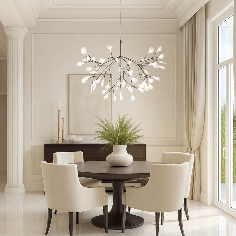 Hanglamp Acryl Vertakt met Zwevende Lichtbolletjes Warm Neutraal Koud Wit Modern Scandinavisch Design | Sansoti