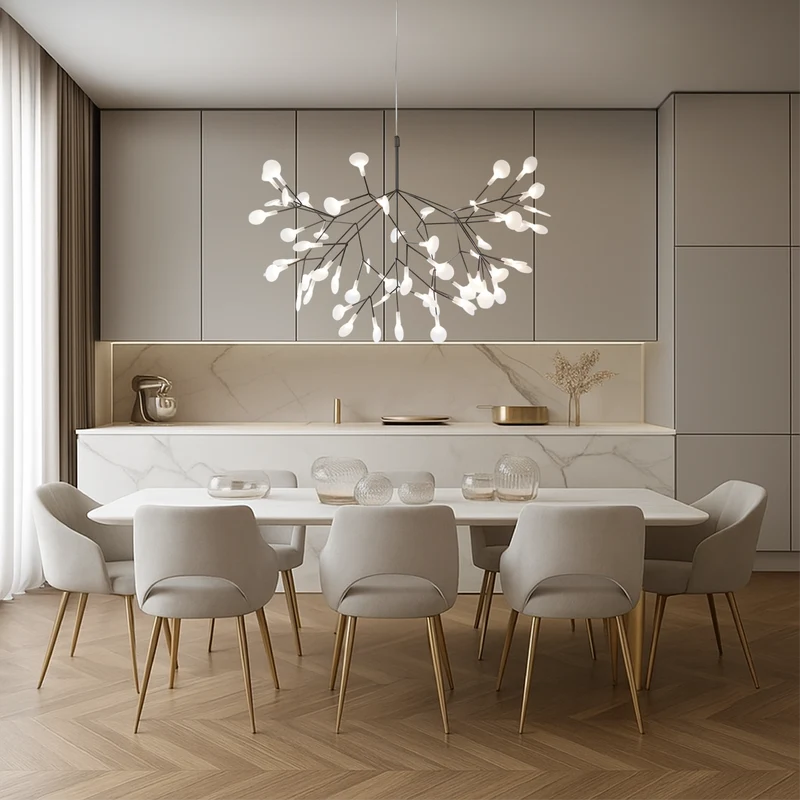 Hanglamp Acryl Vertakt met Zwevende Lichtbolletjes Warm Neutraal Koud Wit Modern Scandinavisch Design | Sansoti