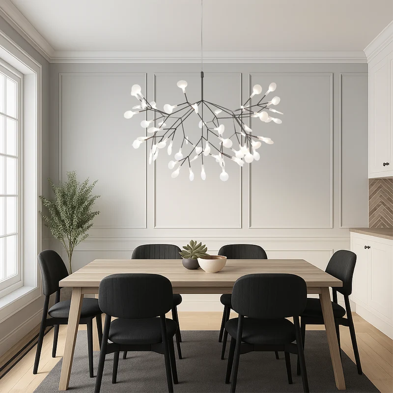 Hanglamp Acryl Vertakt met Zwevende Lichtbolletjes Warm Neutraal Koud Wit Modern Scandinavisch Design | Sansoti