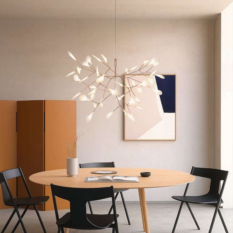 Hanglamp Roségoud Metaal 45 Lichtpunten Modern Sculptuur Design voor Hoge Ruimtes Eetkamer Woonkamer | Sansoti