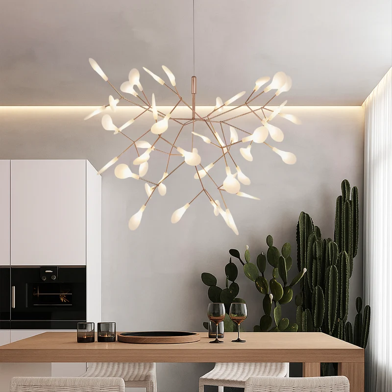 Hanglamp Roségoud Metaal 45 Lichtpunten Modern Sculptuur Design voor Hoge Ruimtes Eetkamer Woonkamer | Sansoti