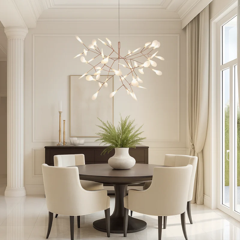 Hanglamp Roségoud Metaal 45 Lichtpunten Modern Sculptuur Design voor Hoge Ruimtes Eetkamer Woonkamer | Sansoti