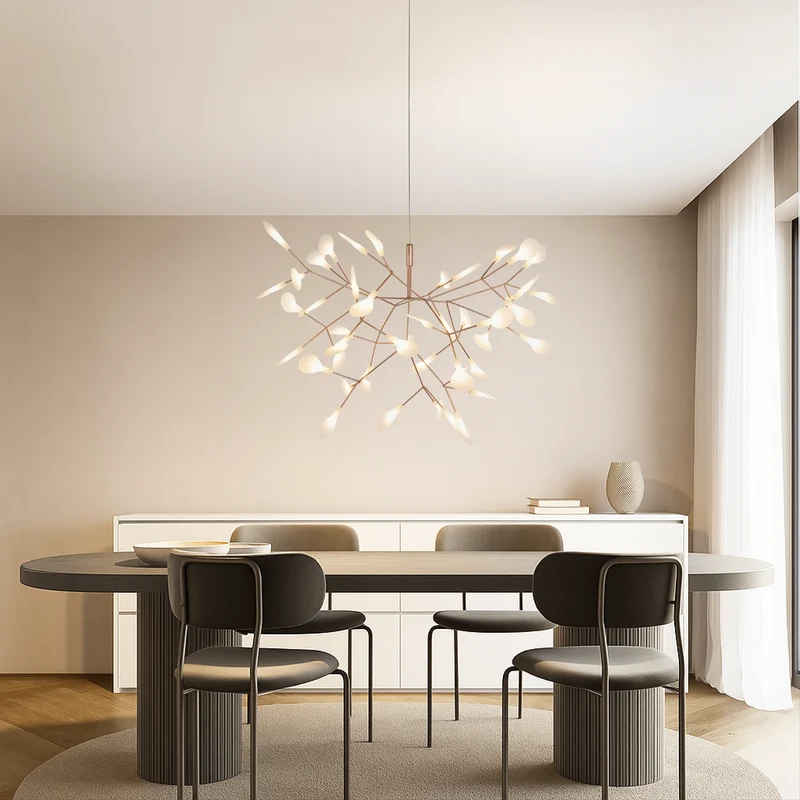 Hanglamp Roségoud Metaal 45 Lichtpunten Modern Sculptuur Design voor Hoge Ruimtes Eetkamer Woonkamer | Sansoti