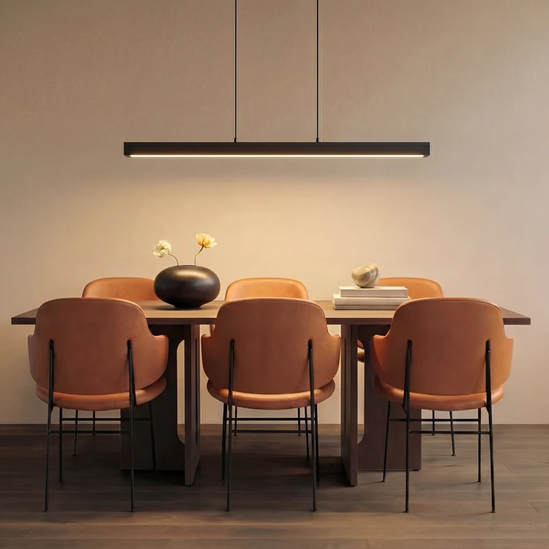 Houten Hanglamp LED Eettafel Zwart Wit 80-120cm Architectonisch Design Warm Licht Thuiskantoor Interieur | Sansoti