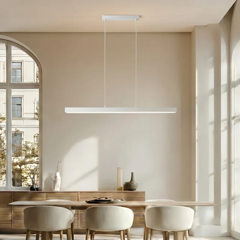 Houten Hanglamp LED Eettafel Zwart Wit 80-120cm Architectonisch Design Warm Licht Thuiskantoor Interieur | Sansoti