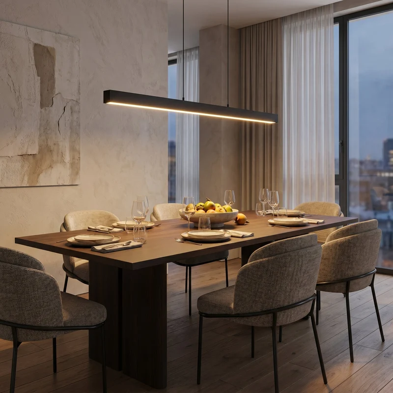 Houten Hanglamp LED Eettafel Zwart Wit 80-120cm Architectonisch Design Warm Licht Thuiskantoor Interieur | Sansoti