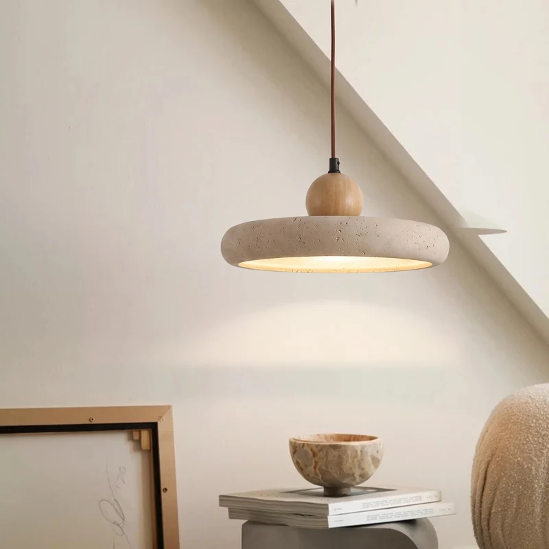 Hanglamp Travertijn Hout Natuursteen LED Eetkamer Verstelbaar Scandinavisch Design Sfeerverlichting Warm Licht | Sansoti