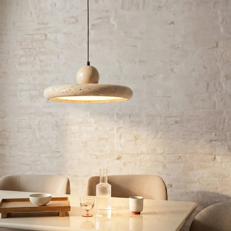 Hanglamp Travertijn Hout Natuursteen LED Eetkamer Verstelbaar Scandinavisch Design Sfeerverlichting Warm Licht | Sansoti