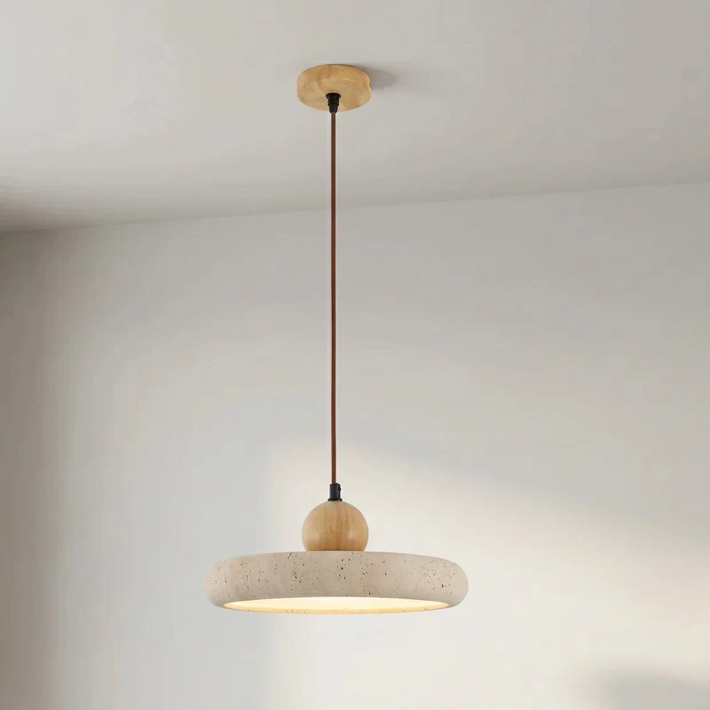 Hanglamp Travertijn Hout Natuursteen LED Eetkamer Verstelbaar Scandinavisch Design Sfeerverlichting Warm Licht | Sansoti
