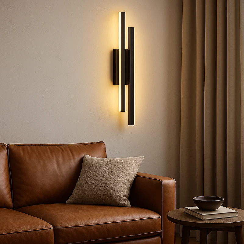 Verticale LED-wandlamp met metalen lijn 48cm warmwit licht modern slaapkamer woonkamer wandverlichting | Sansoti