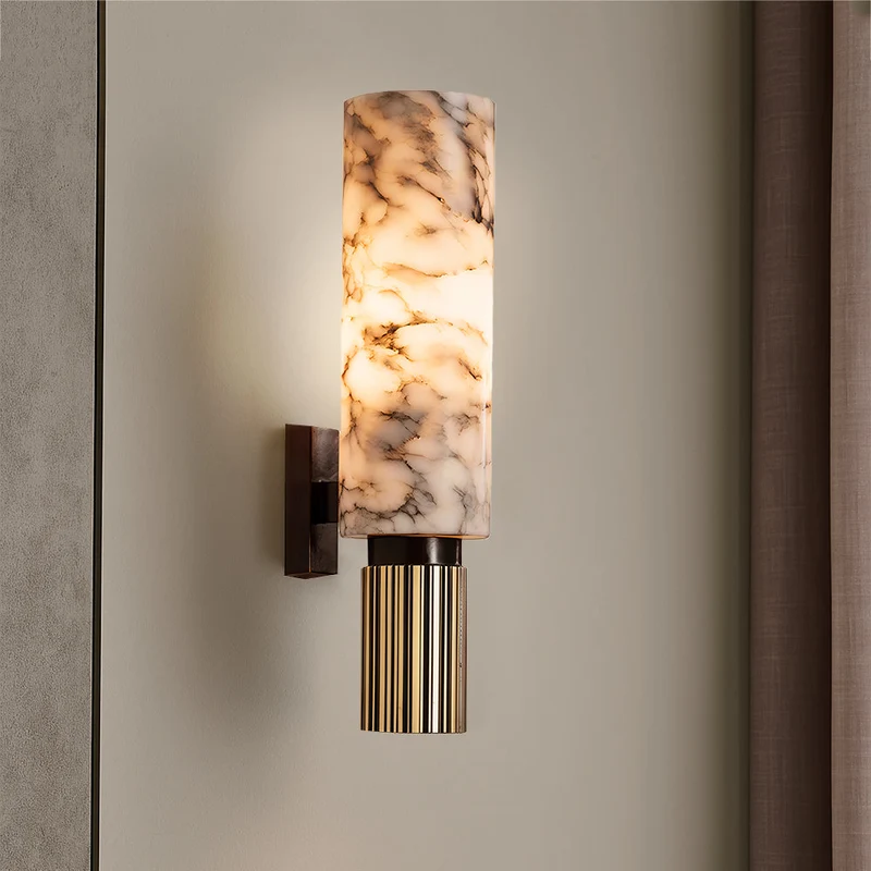 Wandlamp Marmer en Koper Verticaal Warm Wit Licht 3000K Sfeervol Woonkamer Slaapkamer Gang Uniek Design | Sansoti