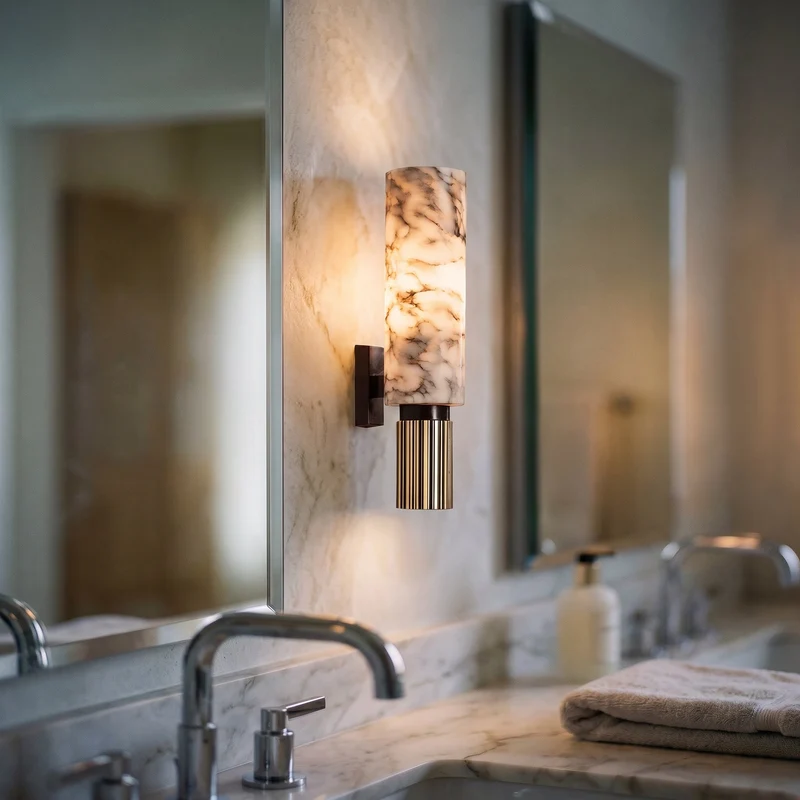 Wandlamp Marmer en Koper Verticaal Warm Wit Licht 3000K Sfeervol Woonkamer Slaapkamer Gang Uniek Design | Sansoti