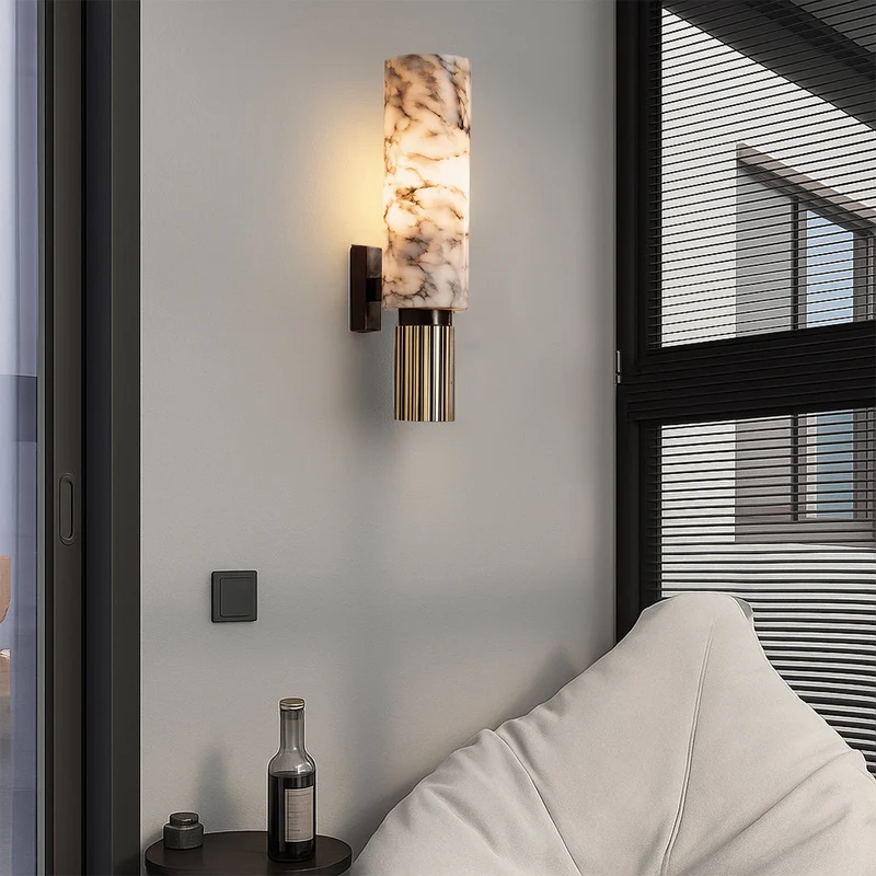 Wandlamp Marmer en Koper Verticaal Warm Wit Licht 3000K Sfeervol Woonkamer Slaapkamer Gang Uniek Design | Sansoti