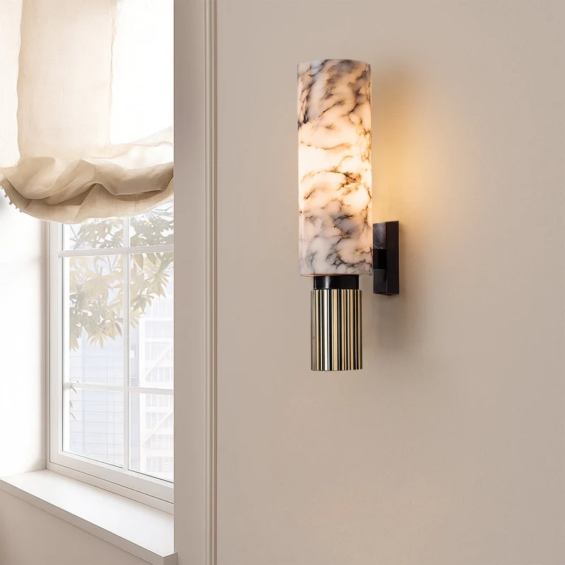 Wandlamp Marmer en Koper Verticaal Warm Wit Licht 3000K Sfeervol Woonkamer Slaapkamer Gang Uniek Design | Sansoti