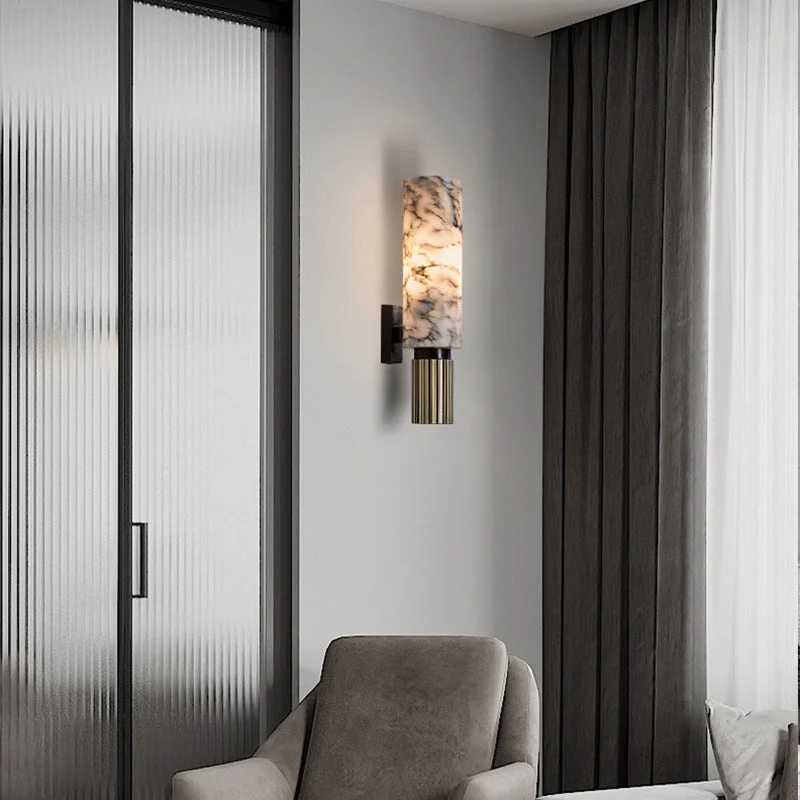 Wandlamp Marmer en Koper Verticaal Warm Wit Licht 3000K Sfeervol Woonkamer Slaapkamer Gang Uniek Design | Sansoti