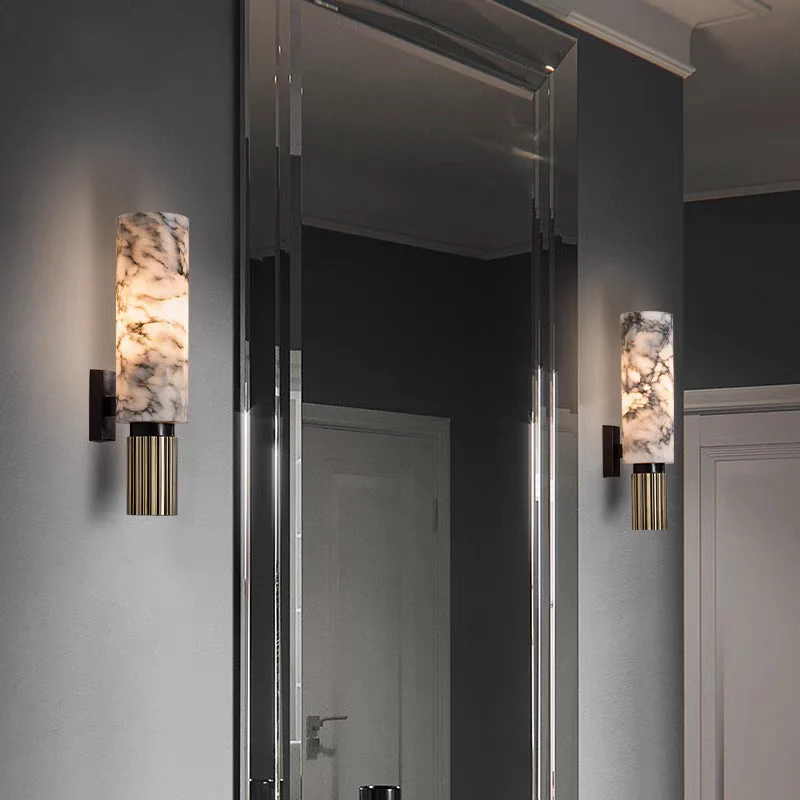 Wandlamp Marmer en Koper Verticaal Warm Wit Licht 3000K Sfeervol Woonkamer Slaapkamer Gang Uniek Design | Sansoti