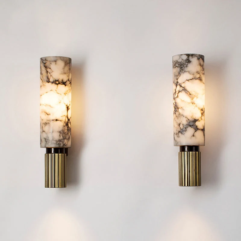 Wandlamp Marmer en Koper Verticaal Warm Wit Licht 3000K Sfeervol Woonkamer Slaapkamer Gang Uniek Design | Sansoti