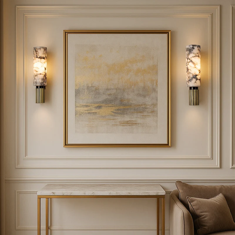 Wandlamp Marmer en Koper Verticaal Warm Wit Licht 3000K Sfeervol Woonkamer Slaapkamer Gang Uniek Design | Sansoti