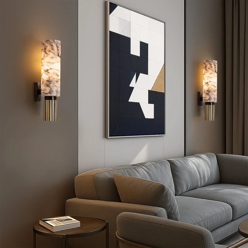 Wandlamp Marmer en Koper Verticaal Warm Wit Licht 3000K Sfeervol Woonkamer Slaapkamer Gang Uniek Design | Sansoti