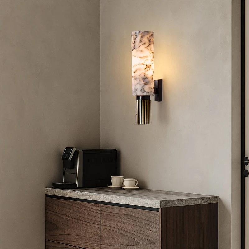 Wandlamp Marmer en Koper Verticaal Warm Wit Licht 3000K Sfeervol Woonkamer Slaapkamer Gang Uniek Design | Sansoti