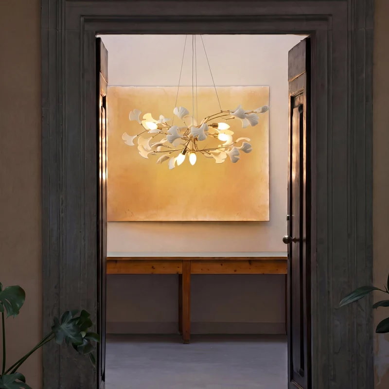 Hanglamp Gingkoblad Keramiek LED met Verstelbaar Koord voor Eetkamer Woonkamer Modern Design Scandinavisch | Sansoti