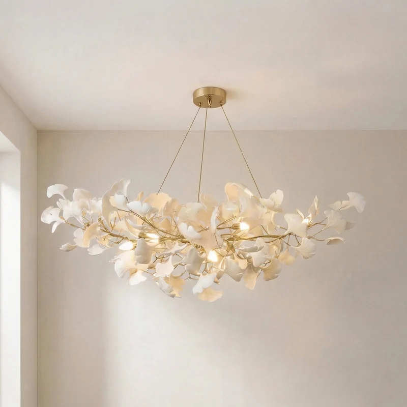 Hanglamp Gingkoblad Keramiek LED met Verstelbaar Koord voor Eetkamer Woonkamer Modern Design Scandinavisch | Sansoti